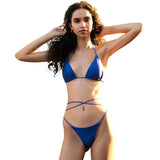 Luxury beach woman halter bikini Lace up recycle denim fabric swimwear